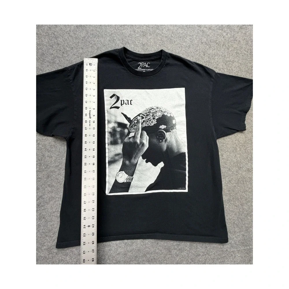 2Pac Tupac Shakur Graphic T-Shirt Black XXL Bandana Photo Print Rap Tee